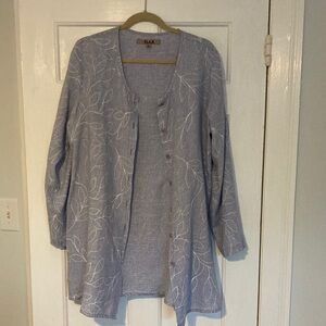 Flax Light Blue Button Down Shirt with Leaf Design